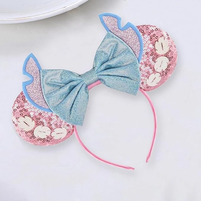 Sequin Mouse Ears Headbands for Women Girls Boys, Glitter Bows Headband for Kids Adults Birthday Party Costume Halloween