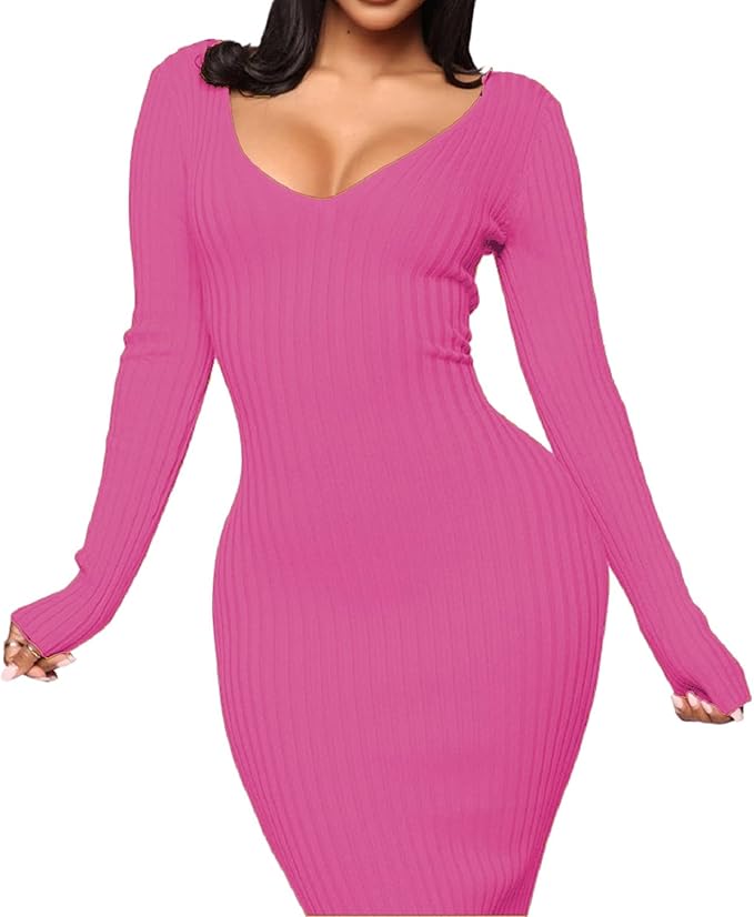 SheKiss Women's Off Shoulder Long Sleeves Bodycon Sweater Dress Sexy Knit Slim Cardigans