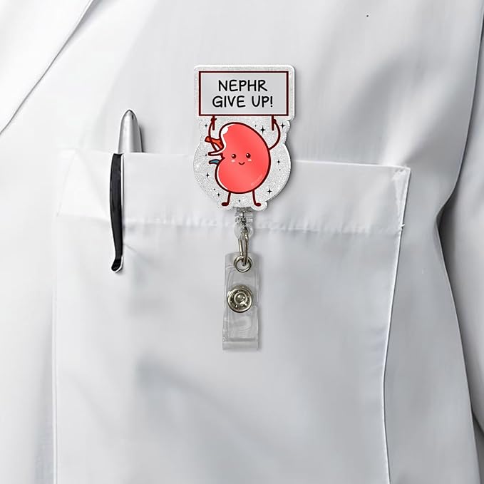 Funny Dialysis Badge Reel – Retractable Cute ID Badge Holder with Alligator Clip for Dialysis Nurse Technician Nephrologist, Nephr Give Up Gifts for Kidney Medical Student Doctor Nurse