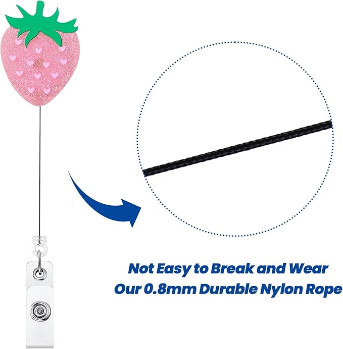 Funny Pink Strawberry Badge Reel, Cute Retractable ID Card Badge Holder, Name Tag Work Badge Clips for RN LPN CNA Nicu Labor and Delivery Nurse Medical Assistant Nursing Student Teacher