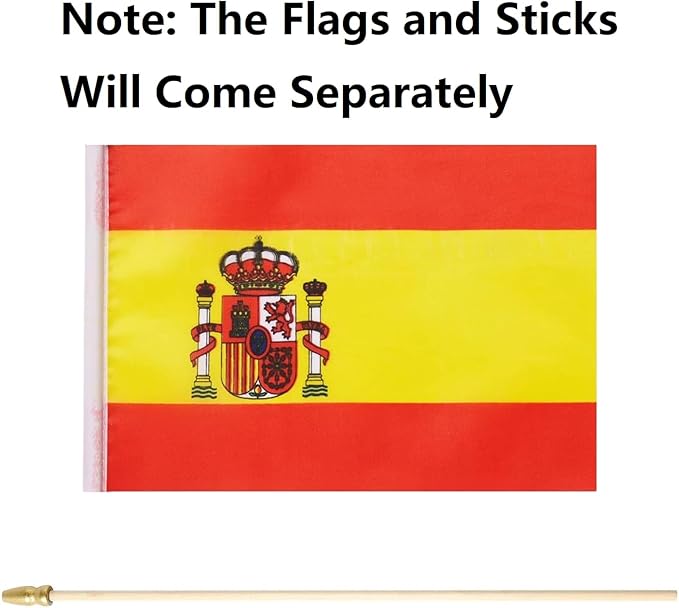 GSYLPFT 12 Pack Spanish Flags on Sticks Spain Small Mini Hand Held Flags for Office Classroom Holiday Party Decorations