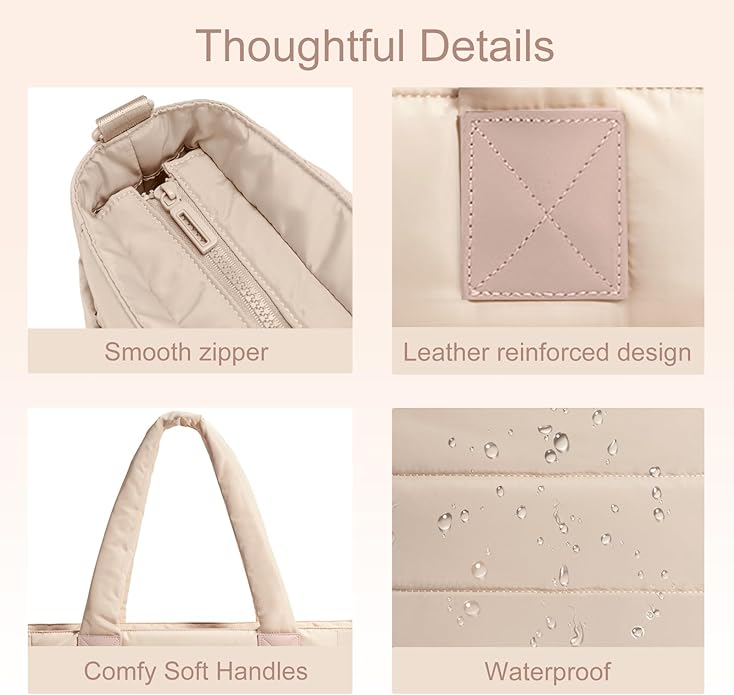 Tote Bag for Women Puffer Tote Bag Large Nurse Bags Shoulder Handbag with Zipper for Work Travel