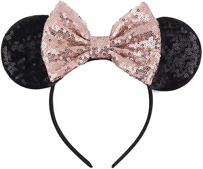 Sequin Mouse Ears Headbands for Women Girls Boys, Glitter Bows Headband for Kids Adults Birthday Party Costume Halloween