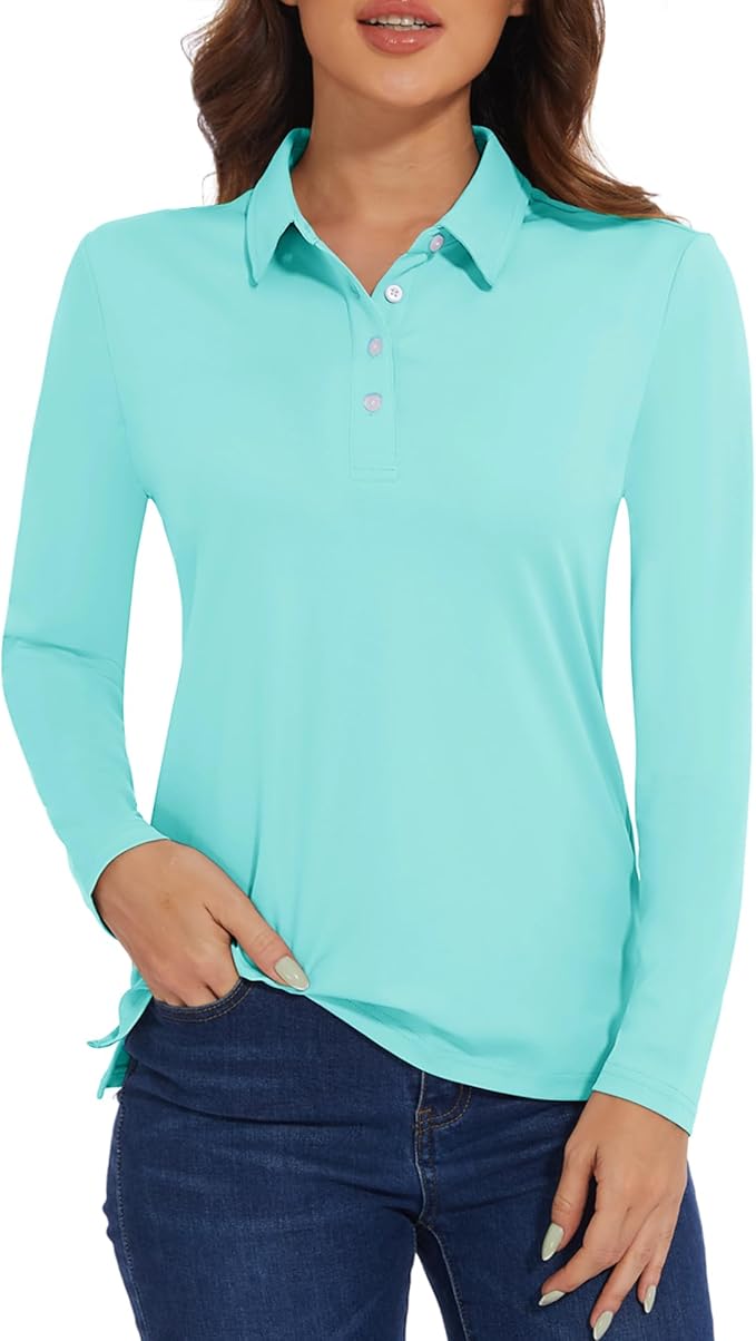 MAGCOMSEN Women's Polo Shirts Long Sleeve Golf Shirt Quick Dry UPF 50+ Sun Protection Lightweight Tennis Shirts