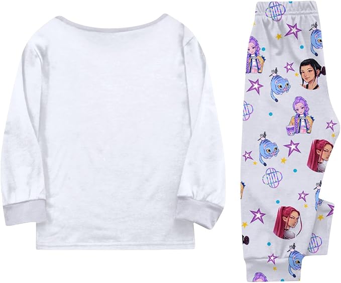 Girls 2 Piece K Pop Singer Outfits Cute Cartoon Graphic Shirts and Pants Casual Tracksuit Fashion Clothing Sets