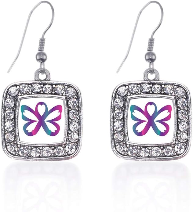 Inspired Silver - Silver Square Charm French Hook Drop Earrings with Cubic Zirconia Jewelry