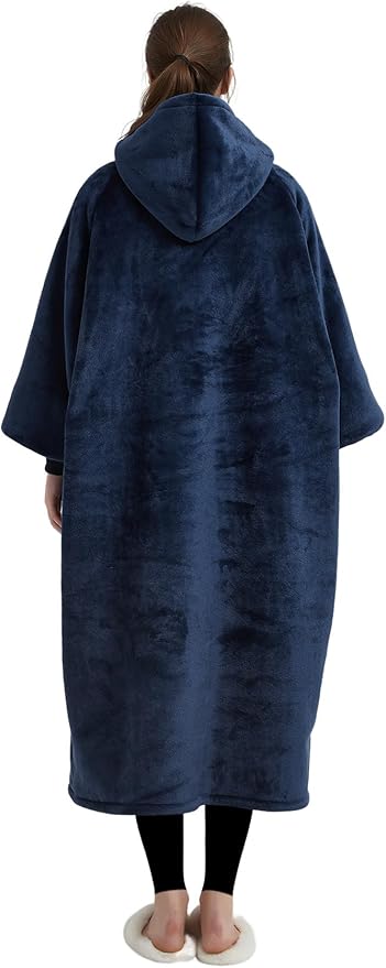KFUBUO Wearable Blanket Hoodie for Adult Long Sherpa Oversized Hoodie Sweatshirt Blanket Birthday Gifts for Women Navy