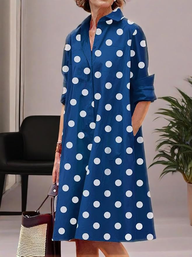 Womens 2025 Long Sleeve Button Down Shirt Summer Dress Casual V Neck Loose Fit Midi Shirt Dresses with Pockets