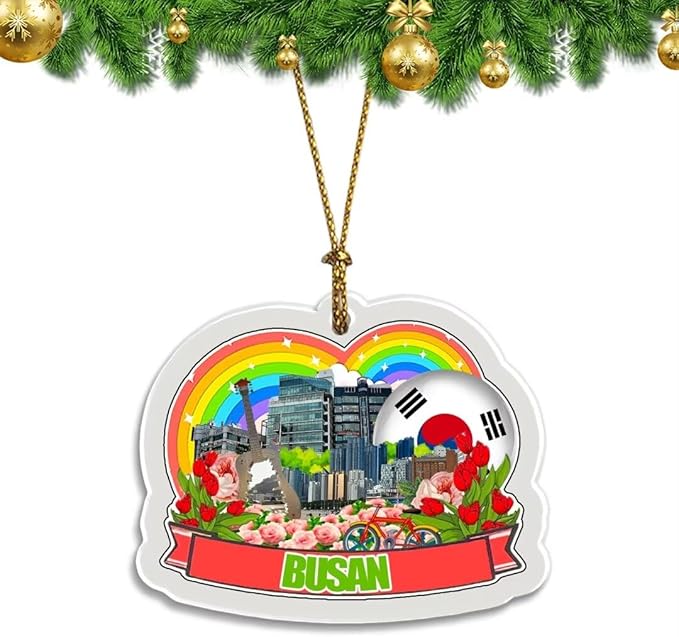 Busan South Korea Christmas Ornament Transparent Acrylic Double Sided Tree Decoration Pendant Travel Souvenir Tourist Collection Personalized Car Backpack Accessories -4601
