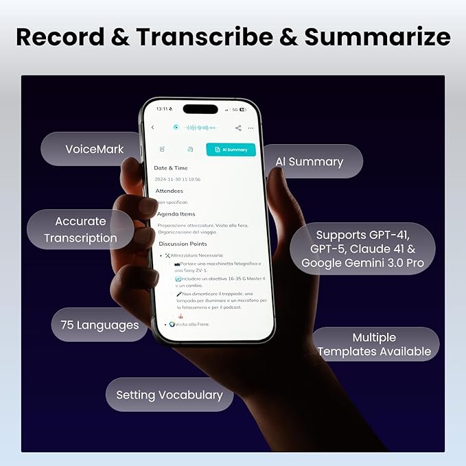 HiDock P1 AI Voice Recorder Work with Wireless Earbuds: BlueCatch Tech Smart Voice Recorder with Playback AI Transcriber Summarize for Lectures Meeting Notes Voice Activated Recorder 64GB(Star White)