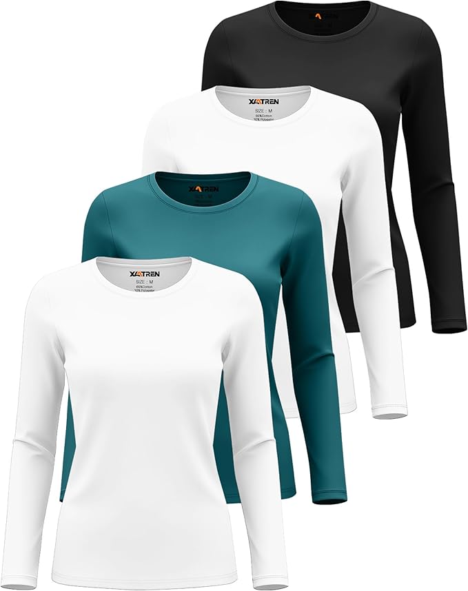 4 Pack Women's Underscrub Shirts Nurse Undershirts Long Sleeve Crewneck Slim Fit Tops Soft Stretchy Basic Tee