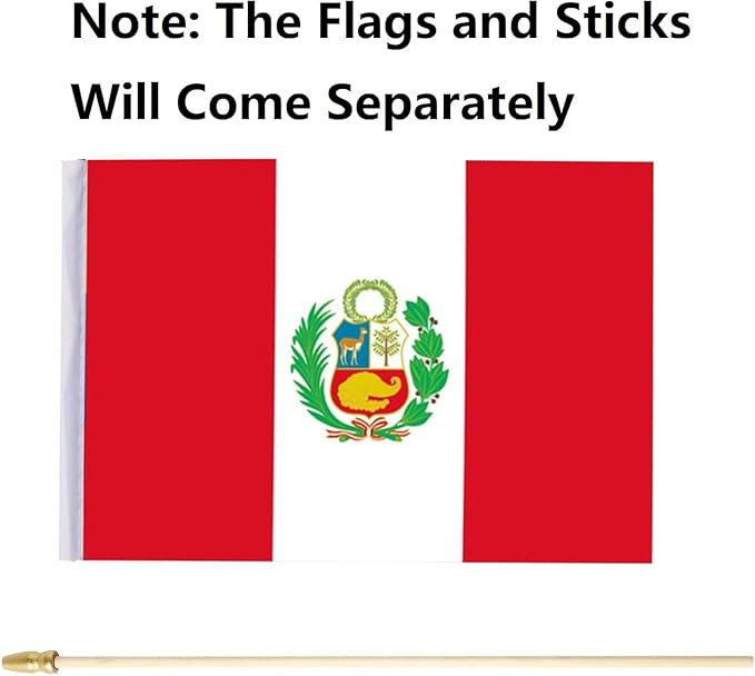 GSYLPFT 12 Pack Peru Flags on Sticks Peruvian Small Mini Hand Held Flags for Office Classroom Holiday Party Decorations