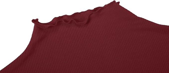 POPZONE Women's Lettuce Trim Mock Neck Long Sleeve Slim Fit Ribbed Knit Tee Shirt Tops