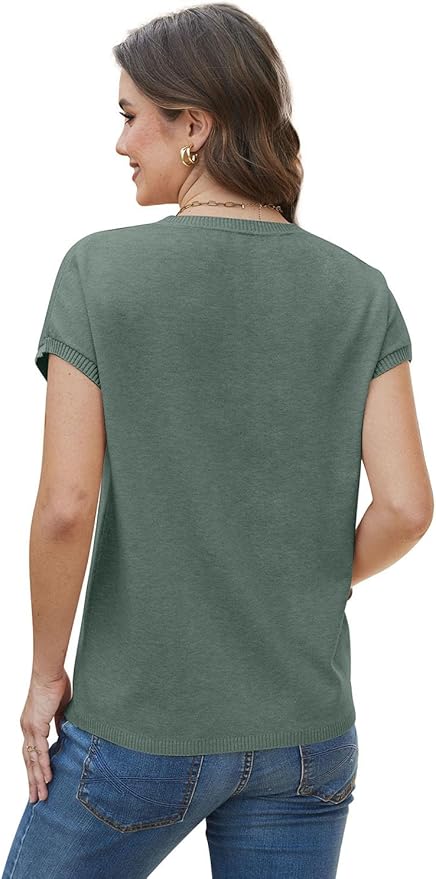 WIHOLL Short Sleeve Sweater for Women Summer Tops Crew Neck Fashion Clothing Tshirts Shirts Travel Outfits Dressy Casual