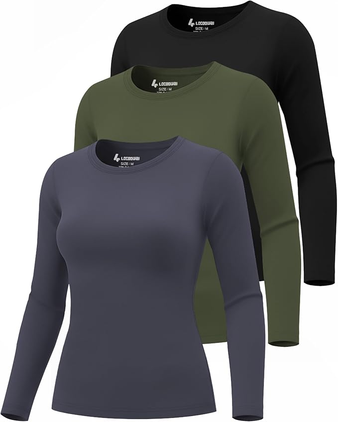 3 Pack Women's Underscrub Shirts Long Sleeve Thermal Scrub Undershirts Nurse Crew Neck Slim Fit Fleece Top Basic Tee