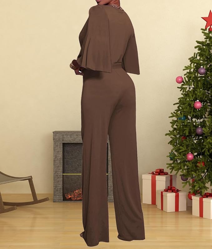 BessCops Womens Loose Short Sleeve Belted Wide Leg Pant Romper Jumpsuit Casual Business One Piece Outfits