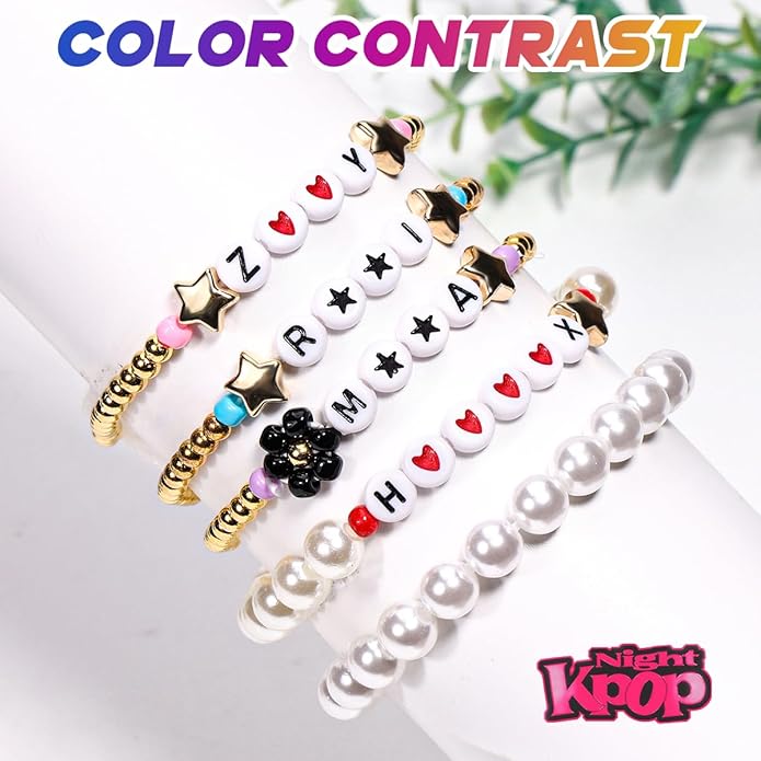 AICase for Korea-Pop Merch Gifts Toys Golden Inspired Bracelets 5 Pcs Stackable Stretch Flower Beaded Bracelets Costume Outfit Merchandise Jewelry Gifts for Fans Christmas Stocking_3110