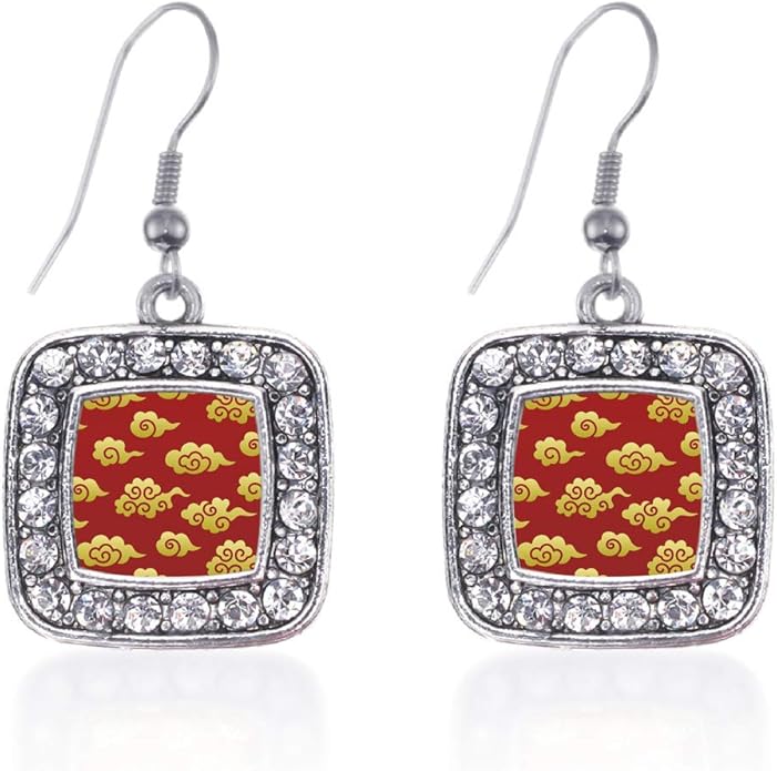 Inspired Silver - Silver Square Charm French Hook Drop Earrings with Cubic Zirconia Jewelry