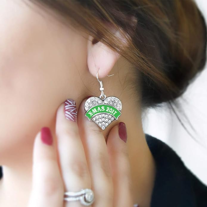 Inspired Silver - Silver Pave Heart Charm French Hook Drop Earrings with Cubic Zirconia Jewelry