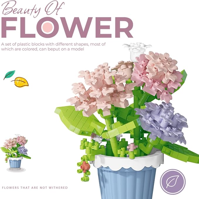 Jollcnoia Carnation Mini Flower Potted Bonsai Building Toy Blocks Particle Flower Botanical