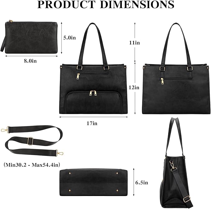 KKXIU Lunch Tote Bag for Women - 15.6" Ladies Work Tote, Laptop Purse with Insulated Lunch Compartment, Quilted Computer Handbag with Large Capacity for Work, Office, Nurse, Teacher (Black)