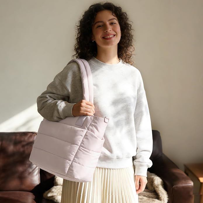 Tote Bag for Women Puffer Tote Bag Large Nurse Bags Shoulder Handbag with Zipper for Work Travel