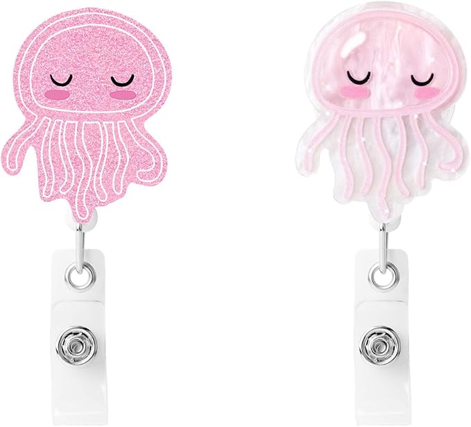 2 Pcs Cute Jellyfish Badge Reel - Retractable ID Holder with Alligator Clip& Nylon Cord | AcrylicClip for Nurse Nurses Office Worker Teacher Student