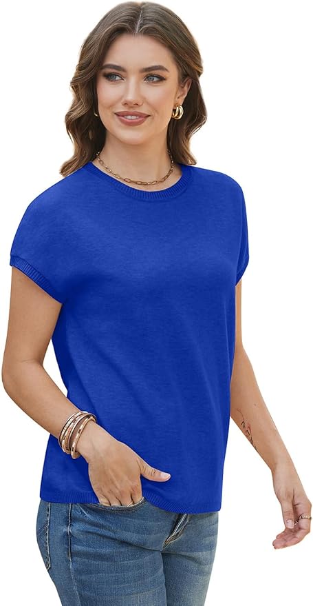 WIHOLL Short Sleeve Sweater for Women Summer Tops Crew Neck Fashion Clothing Tshirts Shirts Travel Outfits Dressy Casual
