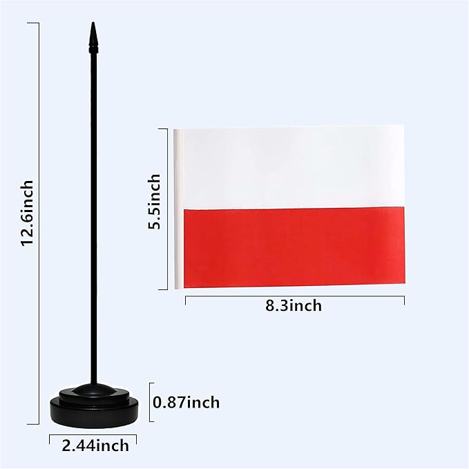 USA American & Poland Polish Desk Flags, US Poland Table Flag, Small Mini American & Polish Twin Table Office Flag, Miniature Polish and US Desktop Flag With 13" Solid Black Pole, Black Base