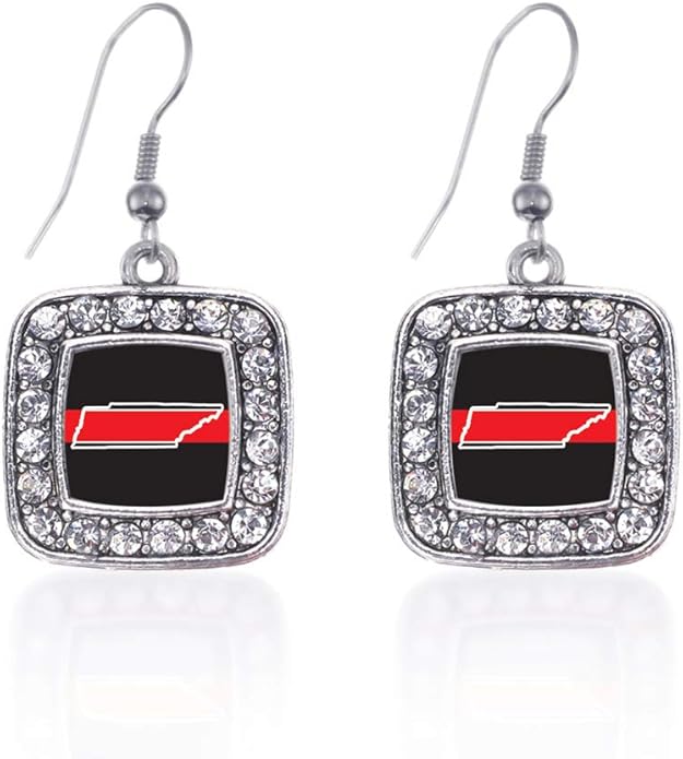 Inspired Silver - Silver Square Charm French Hook Drop Earrings with Cubic Zirconia Jewelry