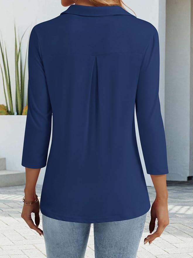 3/4 Length Sleeve Womens Tops Dressy Casual V Neck Polo Shirts Business Work Blouses 2025 Trendy Tunic Top