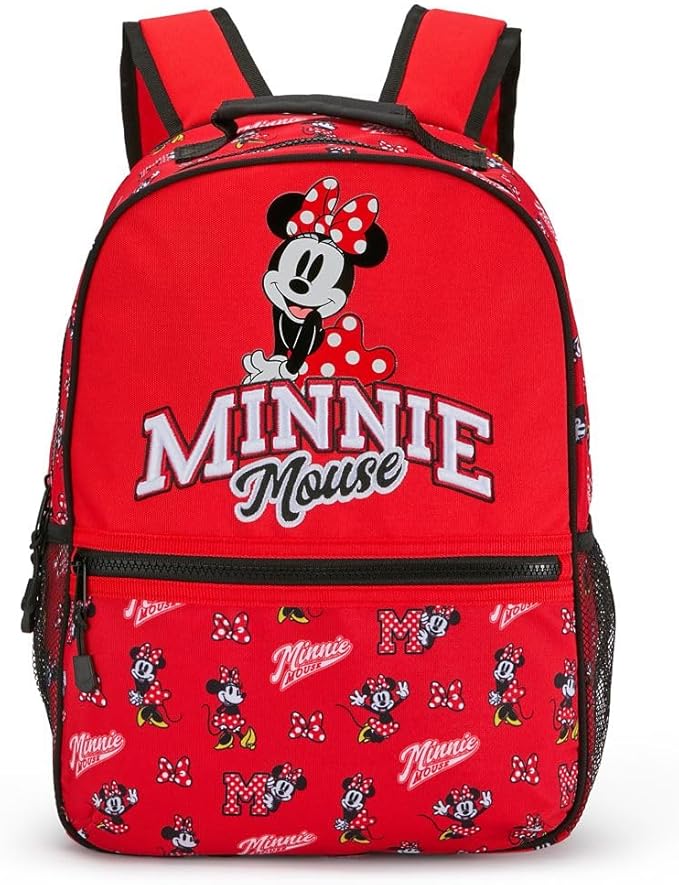 Disney Store Official Minnie Mouse Collegiate Backpack - Kids Backpack with Embroidered Accents, Adjustable Straps, Zip Compartments & Mesh Pockets, Screen Art Featuring Minnie Mouse