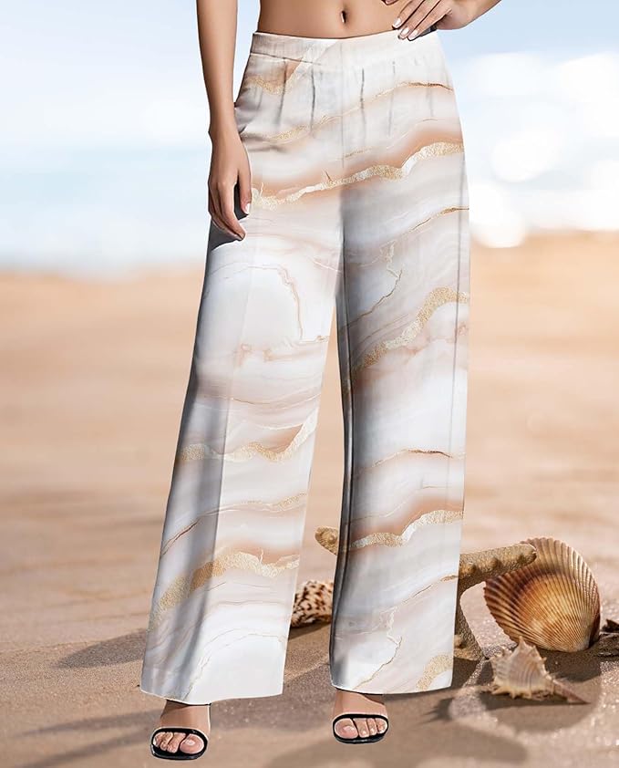 Womens Boho Pants Casual Oversize High Waisted Wide Leg Trousers Pattern Printed Ourdoors Pant for 2025 Summer