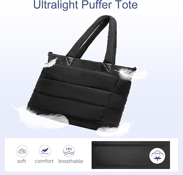 Tote Bag for Women Puffer Tote Bag Large Nurse Bags Shoulder Handbag with Zipper for Work Travel