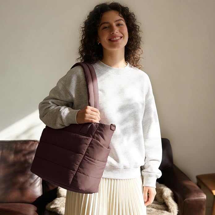 Tote Bag for Women Puffer Tote Bag Large Nurse Bags Shoulder Handbag with Zipper for Work Travel