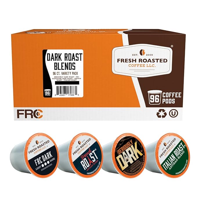 Fresh Roasted Coffee, Dark Roast Blend Variety Pack, K-Cup Compatible, 96 Count