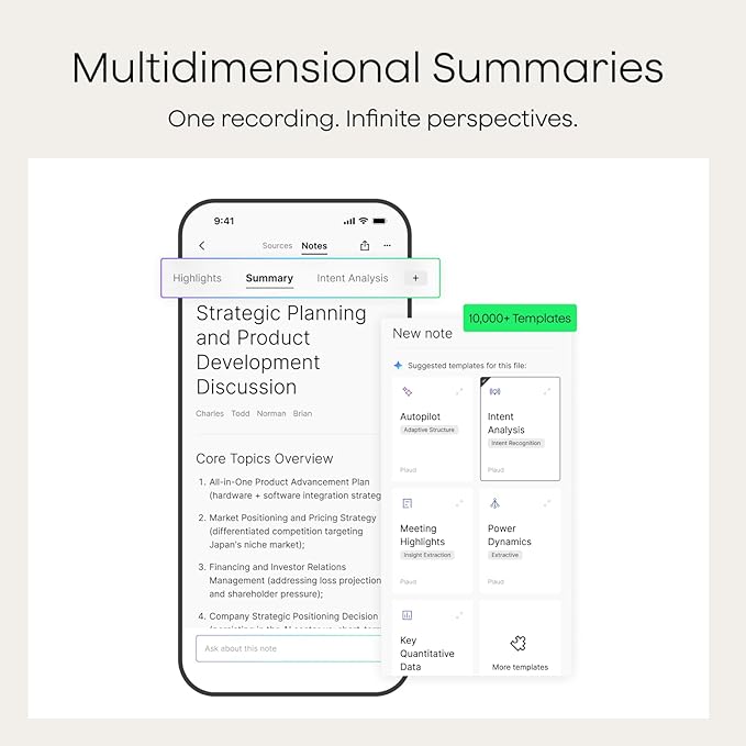 Plaud Note AI Voice Recorder, Voice Recorder w/Case, App Control, AI Transcribe & Summarize, Support 112 Languages, 64GB, Audio Recorder for Lectures, Meetings, Calls, Interview, Non-Pro Version