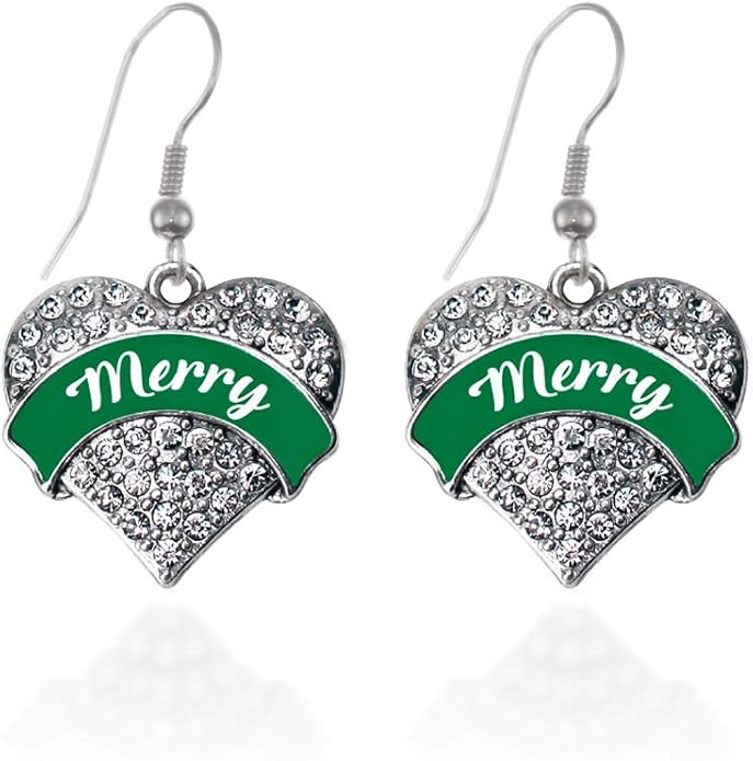 Inspired Silver - Silver Pave Heart Charm French Hook Drop Earrings with Cubic Zirconia Jewelry
