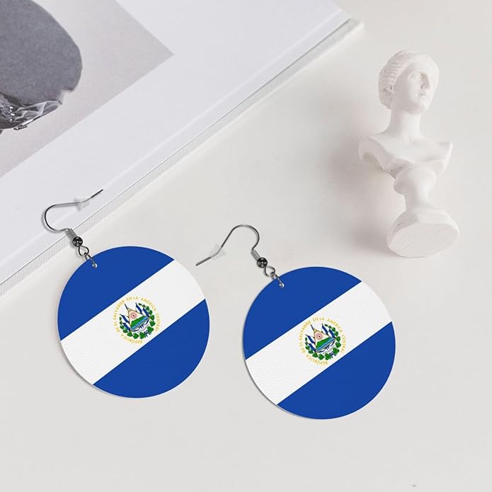 Round Faux Leather Earrings for Women Lightweight Double-Side Printed Drop Dangle Earring for Festival Party Gift