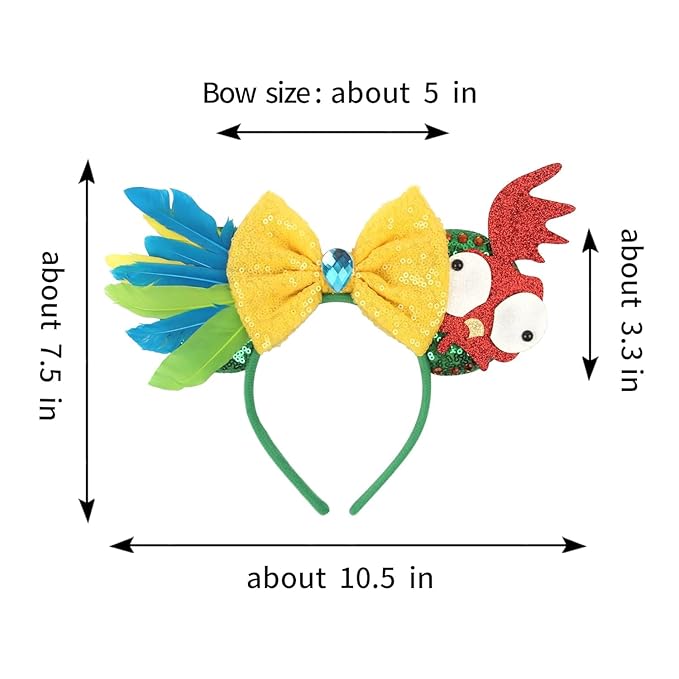 WW-WONDERFULWORLD Mouse Ears Headbands With Funny HeiHei Colorful Feather Decoration & Shiny Sequins Diamond, for Moana Theme Costume Cosplay Glitter Party; HYQY-2