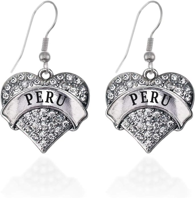 Inspired Silver - Silver Pave Heart Charm French Hook Drop Earrings with Cubic Zirconia Jewelry