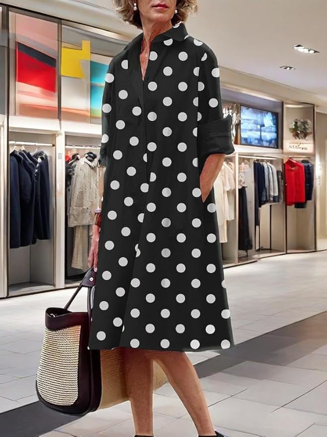 Womens 2025 Long Sleeve Button Down Shirt Summer Dress Casual V Neck Loose Fit Midi Shirt Dresses with Pockets