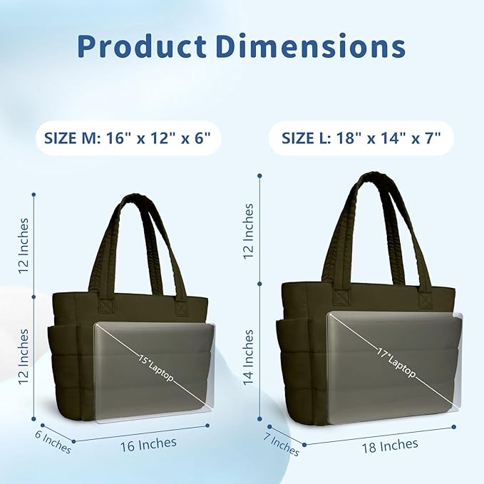 TOPDesign Puffer Tote Bag for Women, Lightweight Puffy Handbag with Compartments, Quilted Shoulder Bag for Work, Travel, Gym