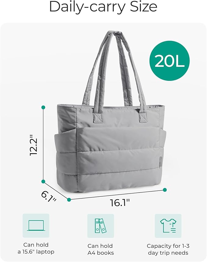 BAGSMART Tote Bag for Women, Lightweight Puffy Tote Bag with Compartments Shoulder Bag Handbag for Travel, Work, Gym | Lightweight, Puffy, Tote Bag with Compartments, Quilted, for Travel, Work