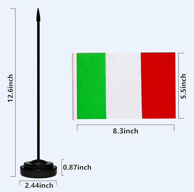 USA American & Italy Italian Desk Flags, US Italy Table Flag, Small Mini Miniature Italian and US Desktop Flag With 13" Solid Black Pole, Black Base