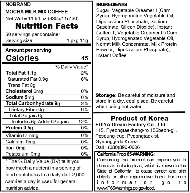 LENITH Korean Mocha Milk Mix Coffee 30 Sticks Instant Coffee Mix Home Cafe Sweet Coffee (0.38oz * 30 Sticks) Total 11.64oz