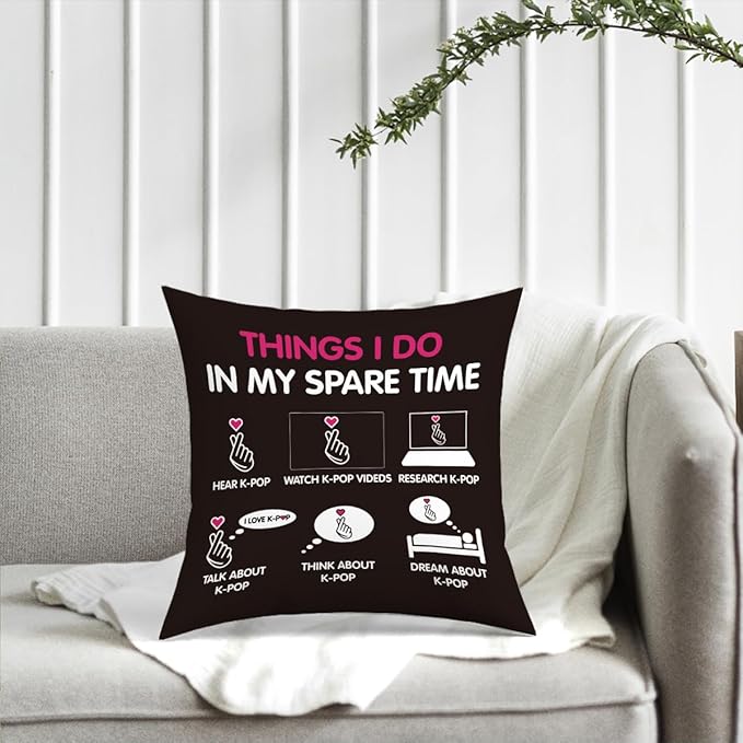 NGLIV K-pop Decor, Just a Girl Who Loves K-pop Room Decor, Girls K-pop Gifts Rustic Anime Lovers Throw Pillow Covers for Living Room Home Girl Bedroom Decoration Gifts