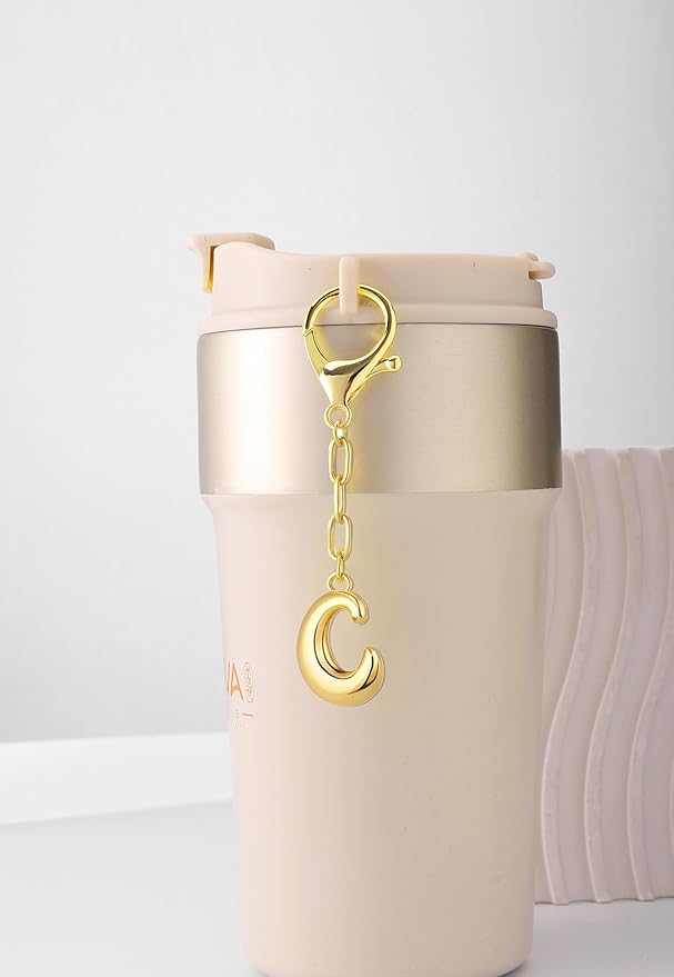 GAOKOXI Gold Bubble Initial Keychain Charm for Women Chunky Bag Purse Charms A-Z Letter Key Chains for Handbag Accessories