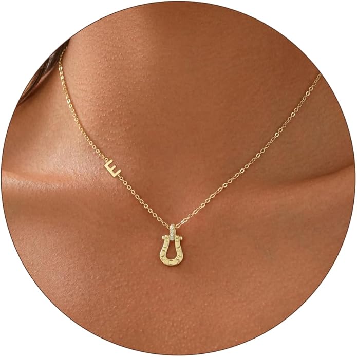 ITS4YEO Valentines Day Gifts for Women Hers, Lucky Horseshoe Initial Necklace, Dainty 14K Gold Plated Pendant Necklace, Trendy Hypoallergenic Jewelry, Gifts for Women and Teen Girls