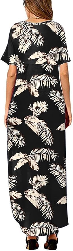 Arolina Women's Summer Maxi Dress Short Sleeve V Neck Casual Loose Long Beach Split Dresses with Pockets